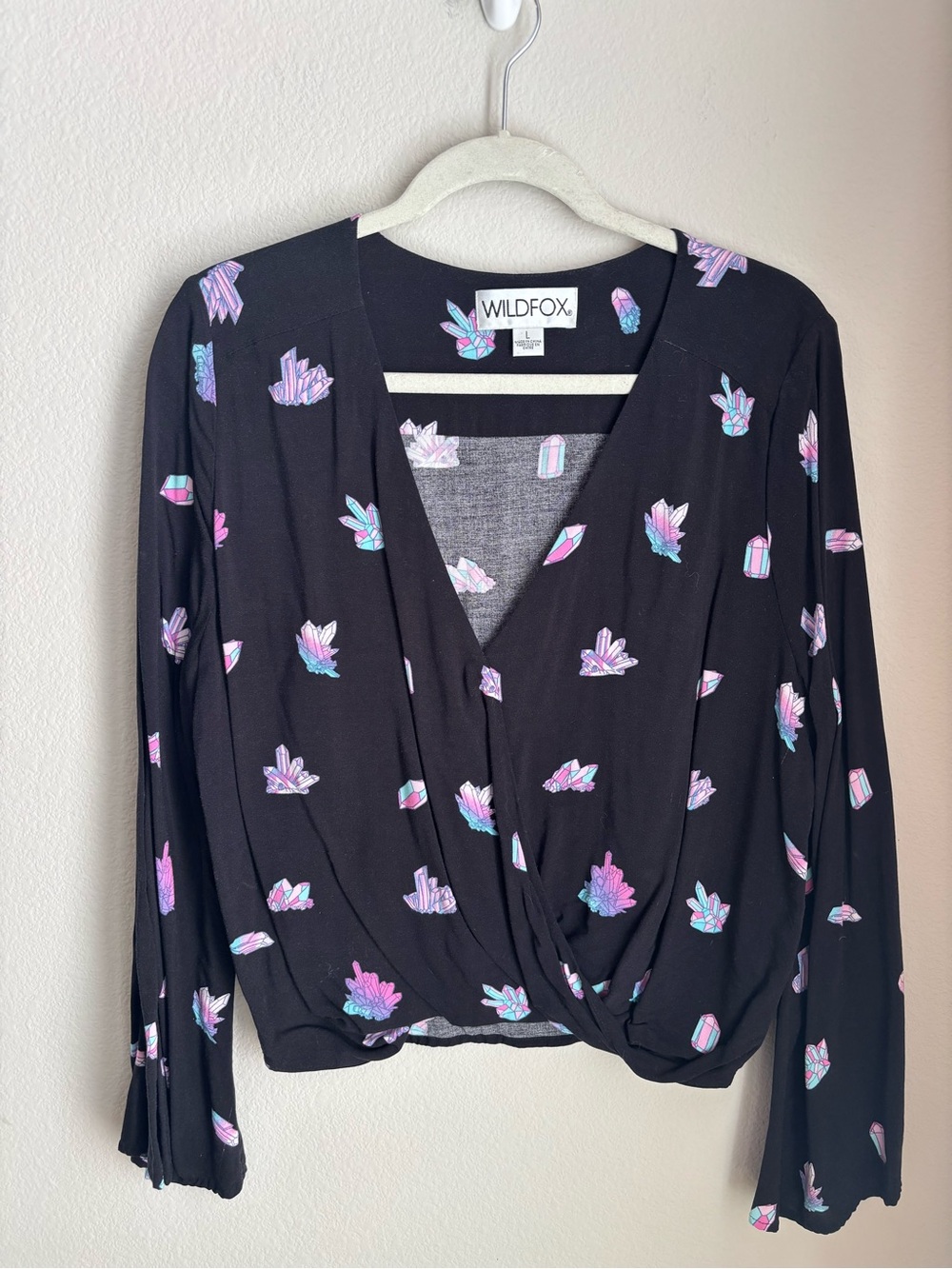 Wildfox Black Blouse with Pink & Aqua Crystal Motif
